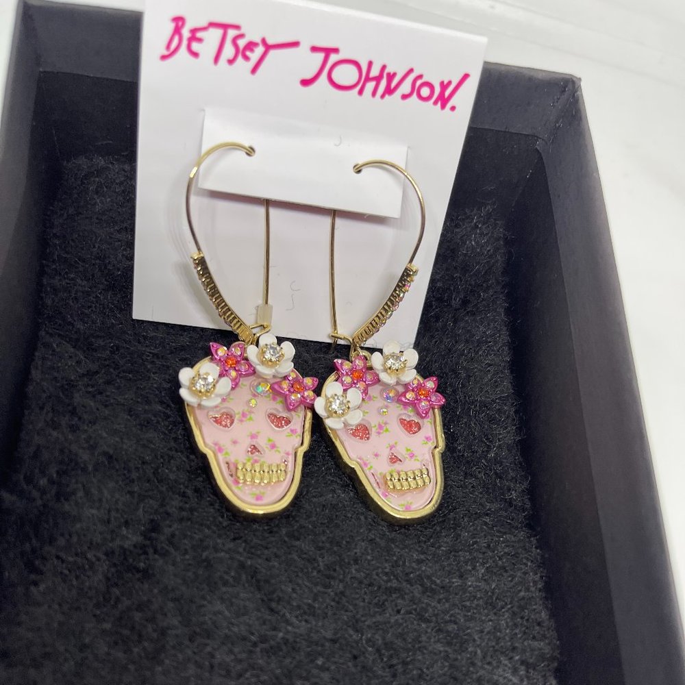 Betsey Johnson Floral Skull Dangle Earrings